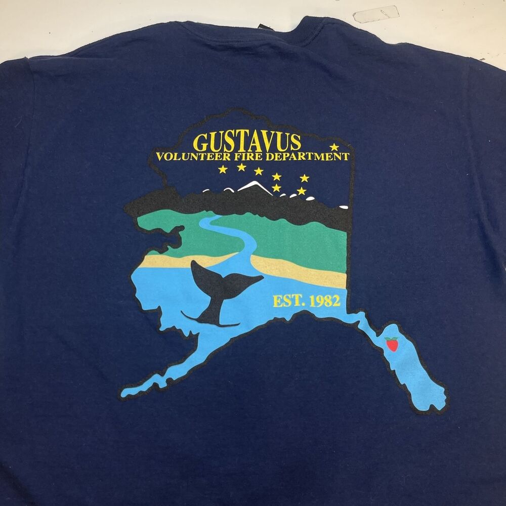Mens T Shirt Sz L GUSTAVUS ALASKA FIRE DEPT FireFighter Blue